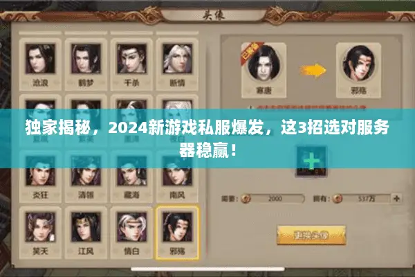 独家揭秘，2024新游戏私服爆发，这3招选对服务器稳赢！
