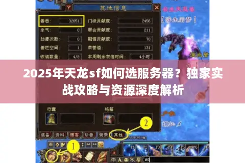 2025年天龙sf如何选服务器？独家实战攻略与资源深度解析
