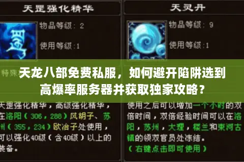 天龙八部免费私服，如何避开陷阱选到高爆率服务器并获取独家攻略？
