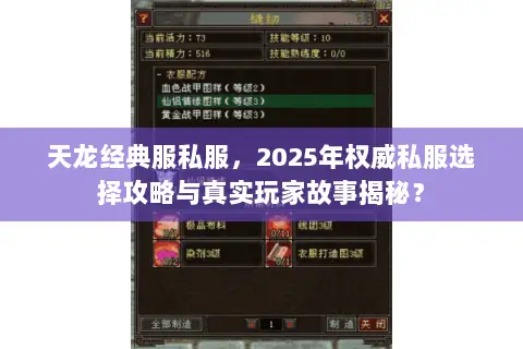 天龙经典服私服,2025年权威私服选择攻略与真实玩家故事揭秘? 天龙经典服私服,2025年权威私服选择攻略与真实玩家故事揭秘?