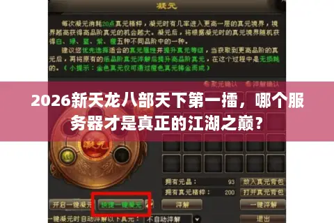 2026新天龙八部天下第一擂,哪个服务器才是真正的江湖之巅? 2026新天龙八部天下第一擂,哪个服务器才是真正的江湖之巅?