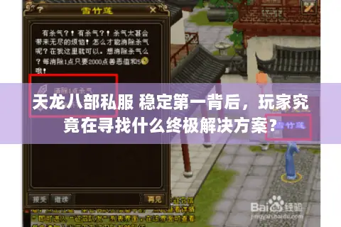 天龙八部私服 稳定第一背后，玩家究竟在寻找什么终极解决方案？