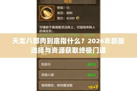 天龙八部肉到底指什么?2026年新服选择与资源获取终极门道 天龙八部肉到底指什么?2026年新服选择与资源获取终极门道