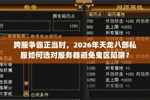 跨服争霸正当时,2026年天龙八部私服如何选对服务器避免鬼区陷阱? 跨服争霸正当时,2026年天龙八部私服如何选对服务器避免鬼区陷阱?