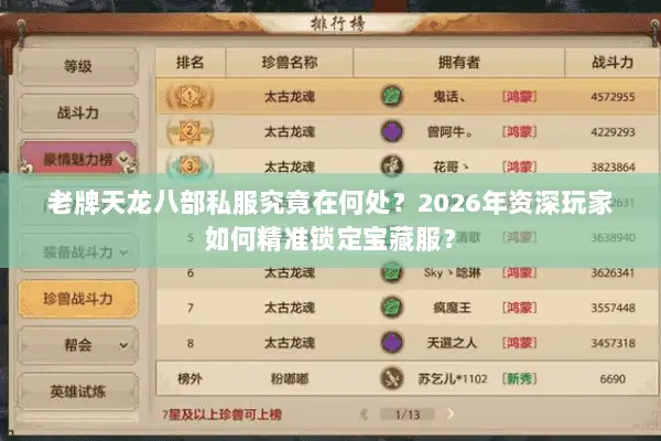 老牌天龙八部私服究竟在何处？2026年资深玩家如何精准锁定宝藏服？