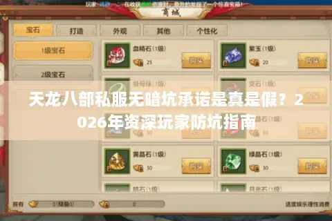 天龙八部私服无暗坑承诺是真是假？2026年资深玩家防坑指南