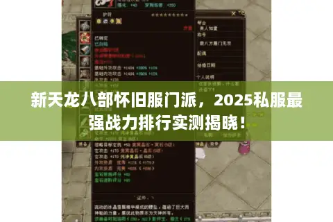 新天龙八部怀旧服门派,2025私服最强战力排行实测揭晓! 新天龙八部怀旧服门派,2025私服最强战力排行实测揭晓!