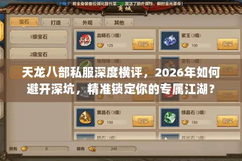 天龙八部私服深度横评，2026年如何避开深坑，精准锁定你的专属江湖？