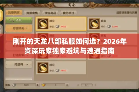 刚开的天龙八部私服如何选？2026年资深玩家独家避坑与速通指南
