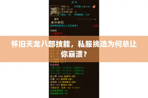 怀旧天龙八部技能,私服挑选为何总让你崩溃? 怀旧天龙八部技能,私服挑选为何总让你崩溃?