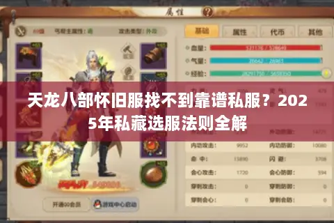 天龙八部怀旧服找不到靠谱私服?2025年私藏选服法则全解 天龙八部怀旧服找不到靠谱私服?2025年私藏选服法则全解
