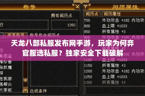 天龙八部私服发布网手游，玩家为何弃官服选私服？独家安全下载破解
