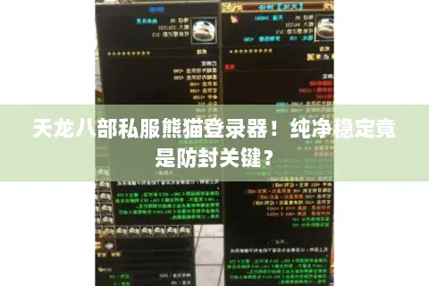 天龙八部私服熊猫登录器!纯净稳定竟是防封关键? 天龙八部私服熊猫登录器!纯净稳定竟是防封关键?