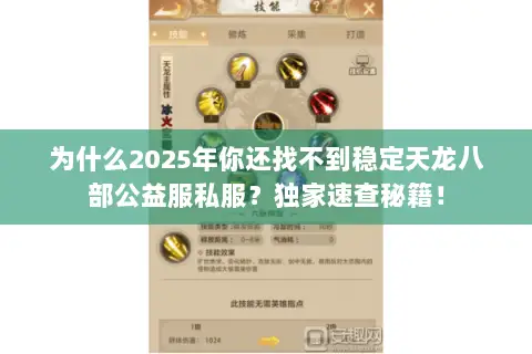 为什么2025年你还找不到稳定天龙八部公益服私服？独家速查秘籍！