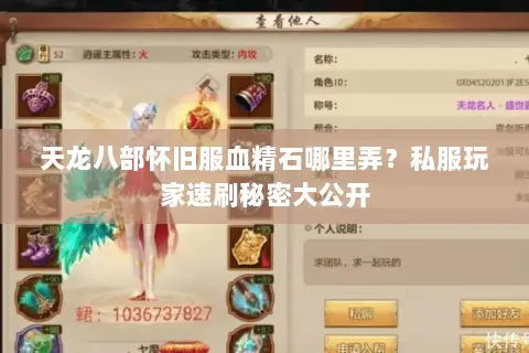 天龙八部怀旧服血精石哪里弄？私服玩家速刷秘密大公开