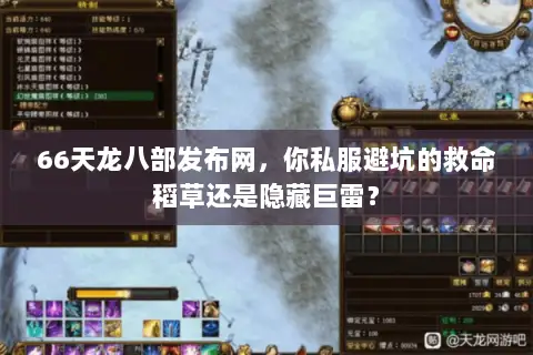 66天龙八部发布网,你私服避坑的救命稻草还是隐藏巨雷? 66天龙八部发布网,你私服避坑的救命稻草还是隐藏巨雷?