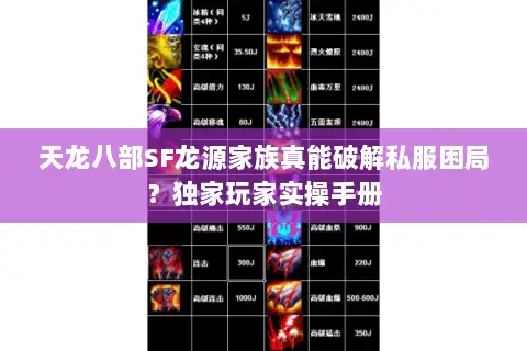 天龙八部SF龙源家族真能破解私服困局?独家玩家实操手册 天龙八部SF龙源家族真能破解私服困局?独家玩家实操手册