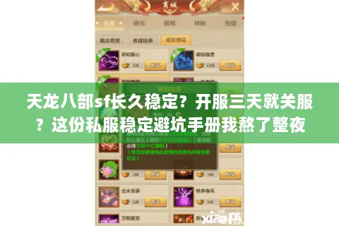 天龙八部sf长久稳定?开服三天就关服?这份私服稳定避坑手册我熬了整夜 天龙八部sf长久稳定?开服三天就关服?这份私服稳定避坑手册我熬了整夜