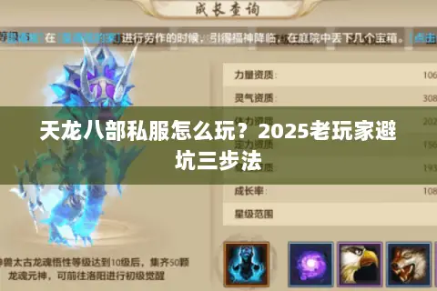 天龙八部私服怎么玩?2025老玩家避坑三步法 天龙八部私服怎么玩?2025老玩家避坑三步法