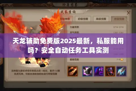 天龙辅助免费版2025最新,私服能用吗?安全自动任务工具实测 天龙辅助免费版2025最新,私服能用吗?安全自动任务工具实测