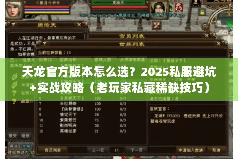 天龙官方版本怎么选？2025私服避坑+实战攻略（老玩家私藏稀缺技巧）