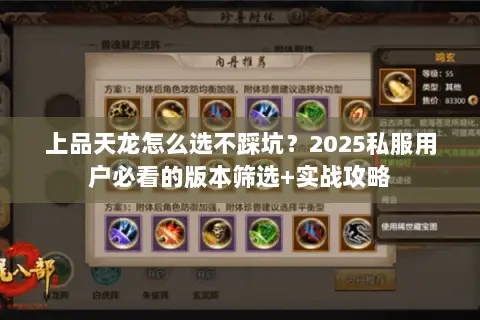 上品天龙怎么选不踩坑?2025私服用户必看的版本筛选+实战攻略 上品天龙怎么选不踩坑?2025私服用户必看的版本筛选+实战攻略