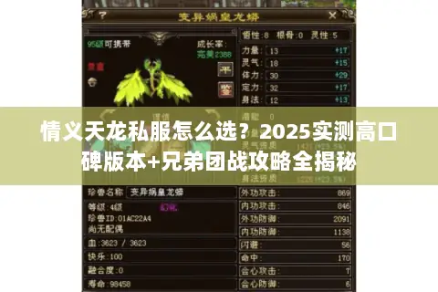 情义天龙私服怎么选？2025实测高口碑版本+兄弟团战攻略全揭秘