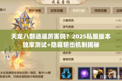 天龙八部逍遥厉害吗?2025私服版本独家测试+隐藏输出机制揭秘 天龙八部逍遥厉害吗?2025私服版本独家测试+隐藏输出机制揭秘