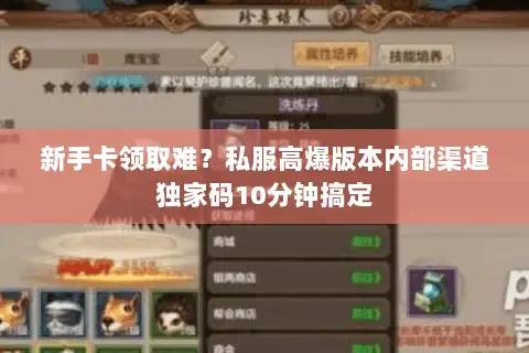 新手卡领取难？私服高爆版本内部渠道独家码10分钟搞定