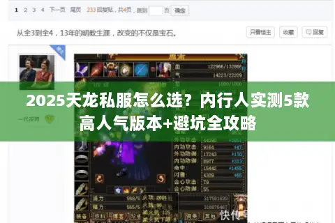 2025天龙私服怎么选？内行人实测5款高人气版本+避坑全攻略