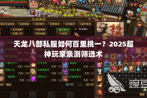 天龙八部私服如何百里挑一?2025超神玩家亲测筛选术 天龙八部私服如何百里挑一?2025超神玩家亲测筛选术