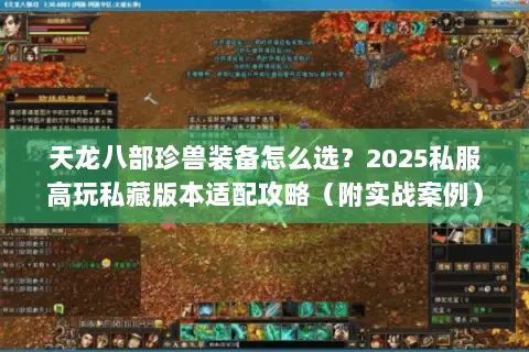 天龙八部珍兽装备怎么选？2025私服高玩私藏版本适配攻略（附实战案例）