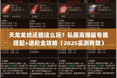 天龙龙纹还能这么玩?私服高爆版专属搭配+进阶全攻略(2025实测有效) 天龙龙纹还能这么玩?私服高爆版专属搭配+进阶全攻略(2025实测有效)