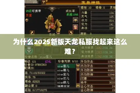 为什么2025新版天龙私服找起来这么难？