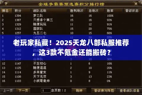 老玩家私藏!2025天龙八部私服推荐,这3款不氪金还能搬砖? 老玩家私藏!2025天龙八部私服推荐,这3款不氪金还能搬砖?