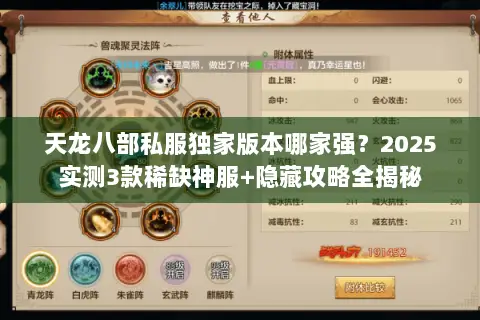 天龙八部私服独家版本哪家强？2025实测3款稀缺神服+隐藏攻略全揭秘