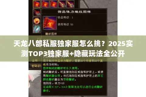 天龙八部私服独家服怎么挑？2025实测TOP3独家服+隐藏玩法全公开