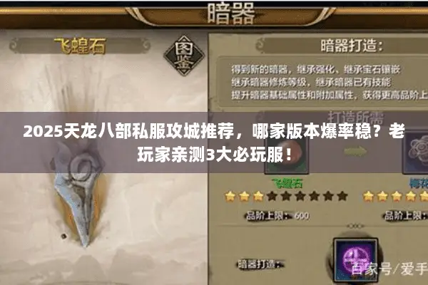 2025天龙八部私服攻城推荐,哪家版本爆率稳?老玩家亲测3大必玩服! 2025天龙八部私服攻城推荐,哪家版本爆率稳?老玩家亲测3大必玩服!