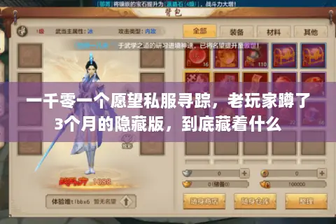 一千零一个愿望私服寻踪,老玩家蹲了3个月的隐藏版,到底藏着什么 一千零一个愿望私服寻踪,老玩家蹲了3个月的隐藏版,到底藏着什么