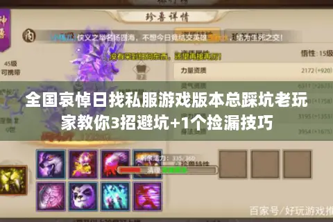 全国哀悼日找私服游戏版本总踩坑老玩家教你3招避坑+1个捡漏技巧 全国哀悼日找私服游戏版本总踩坑老玩家教你3招避坑+1个捡漏技巧