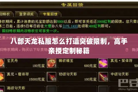 八部天龙私服怎么打造突破限制,高手亲授定制秘籍 八部天龙私服怎么打造突破限制,高手亲授定制秘籍