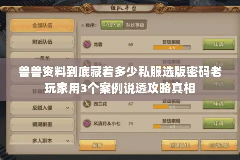 兽兽资料到底藏着多少私服选版密码老玩家用3个案例说透攻略真相 兽兽资料到底藏着多少私服选版密码老玩家用3个案例说透攻略真相