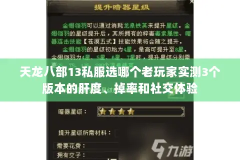 天龙八部13私服选哪个老玩家实测3个版本的肝度、掉率和社交体验 天龙八部13私服选哪个老玩家实测3个版本的肝度、掉率和社交体验