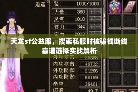 天龙sf公益服，搜索私服时被骗钱断线靠谱选择实战解析