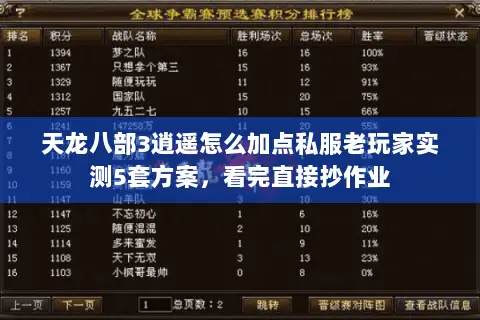天龙八部3逍遥怎么加点私服老玩家实测5套方案，看完直接抄作业