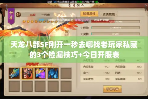 天龙八部SF刚开一秒去哪找老玩家私藏的3个捡漏技巧+今日开服表