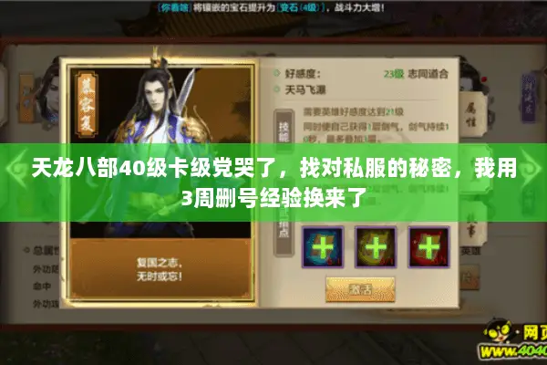 天龙八部40级卡级党哭了,找对私服的秘密,我用3周删号经验换来了 天龙八部40级卡级党哭了,找对私服的秘密,我用3周删号经验换来了