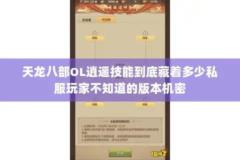 天龙八部OL逍遥技能到底藏着多少私服玩家不知道的版本机密 天龙八部OL逍遥技能到底藏着多少私服玩家不知道的版本机密