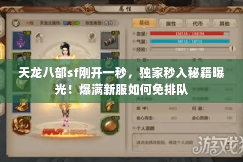 天龙八部sf刚开一秒，独家秒入秘籍曝光！爆满新服如何免排队