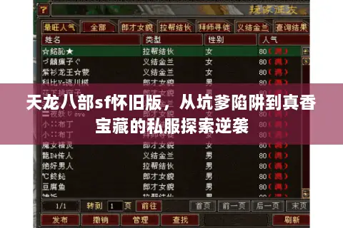天龙八部sf怀旧版,从坑爹陷阱到真香宝藏的私服探索逆袭 天龙八部sf怀旧版,从坑爹陷阱到真香宝藏的私服探索逆袭